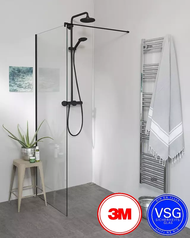 VSG Dusche zum Kleben mit Wandprofil  – PVPO3M