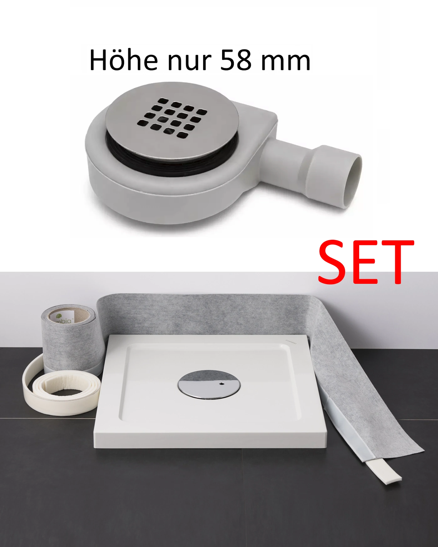 Duschablauf flach Edelstahlgitter matt gebürstet im Sparset