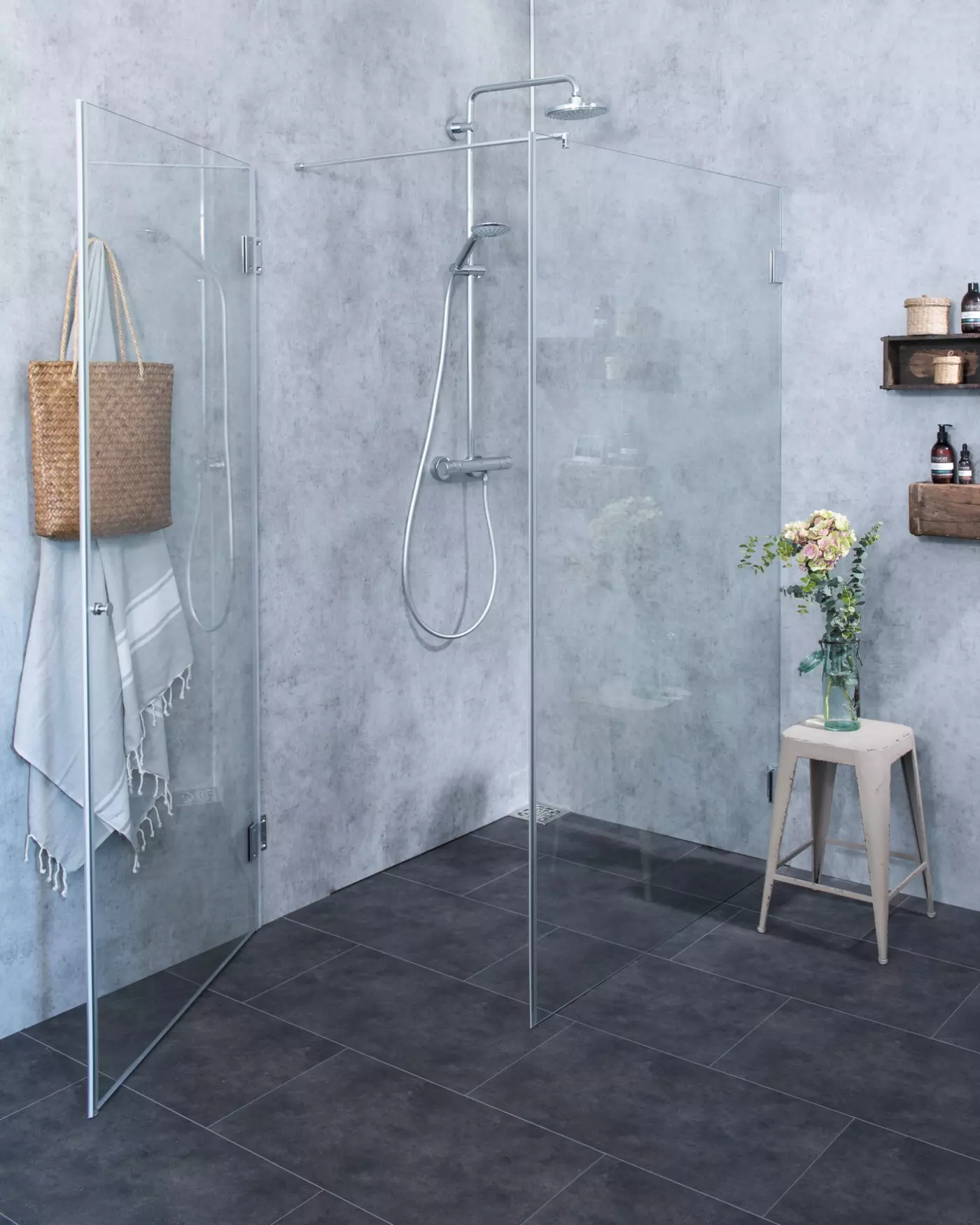 A1SX, Eck-Duschkabine + Festwand 120cm, Glas klar, verchromt, H=195cm