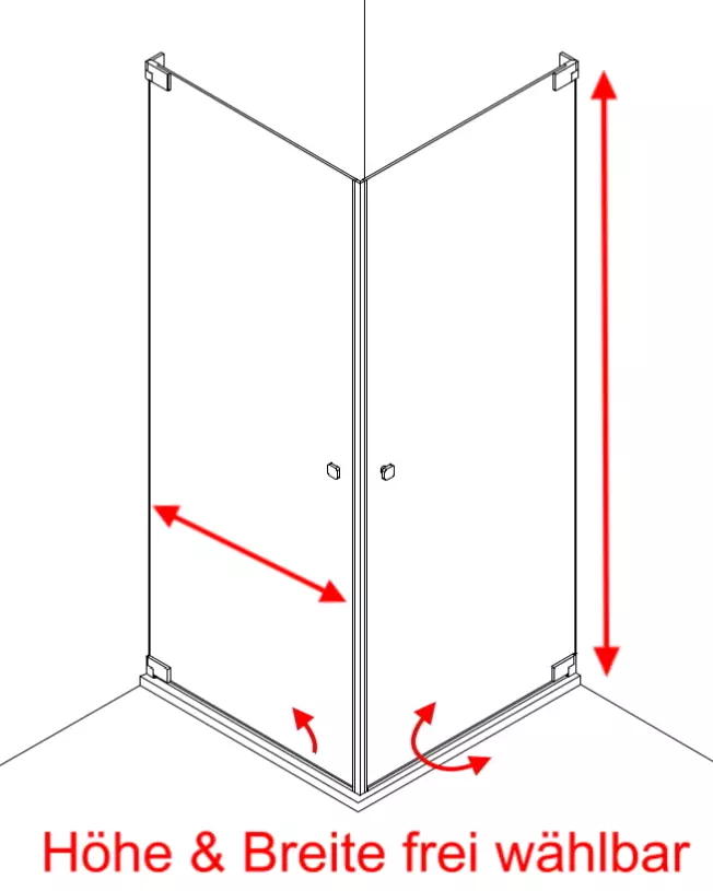 VSG Eck Duschkabine mit 2 Pendeltüren an Wand auf Maß