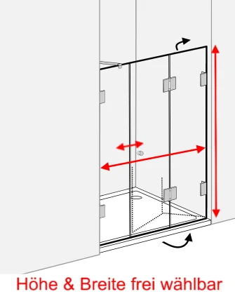 Duschfalttür Maßanfertigung für Nische bis 220cm