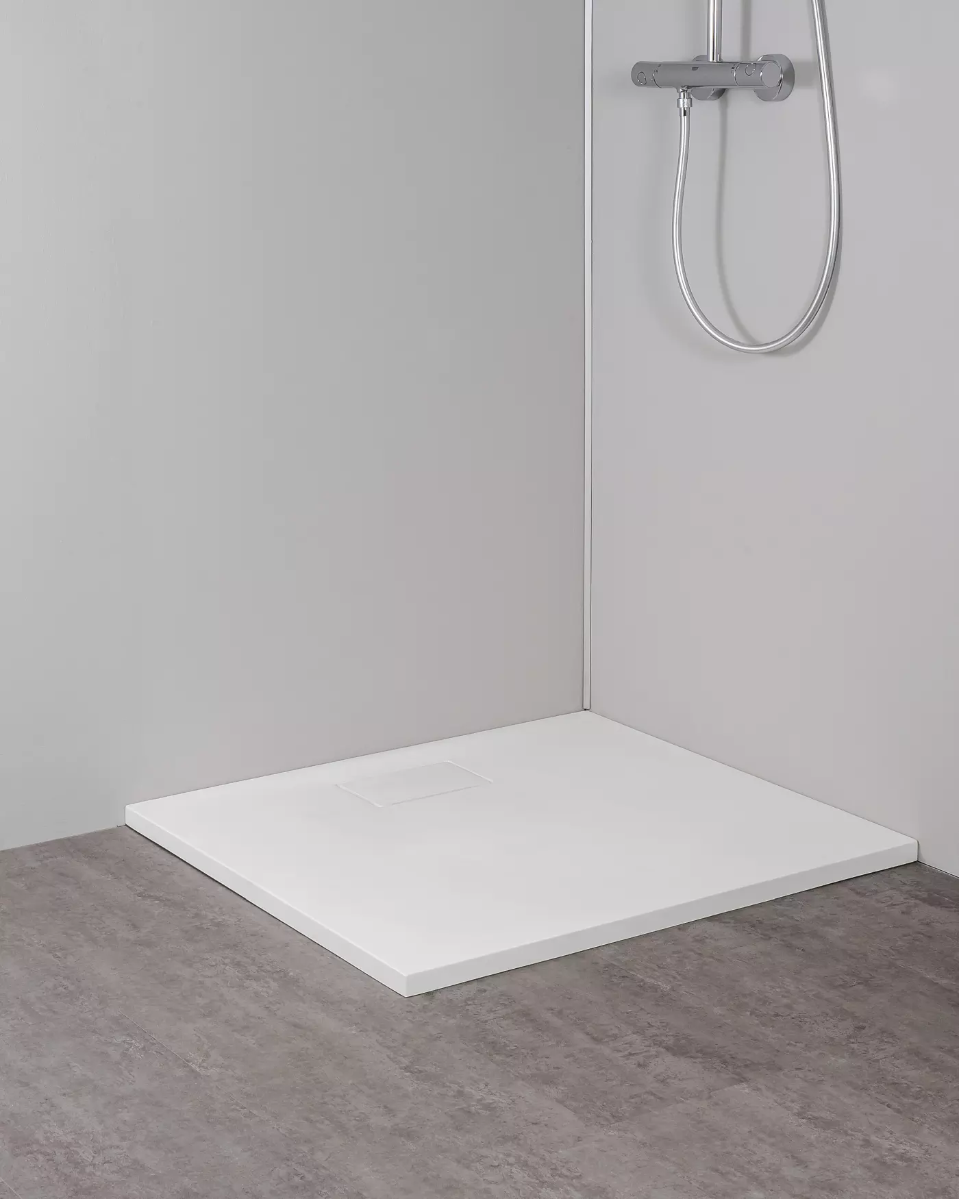 Duschwanne flach 90x90 auch bodengleich, MineralPro weiß matt