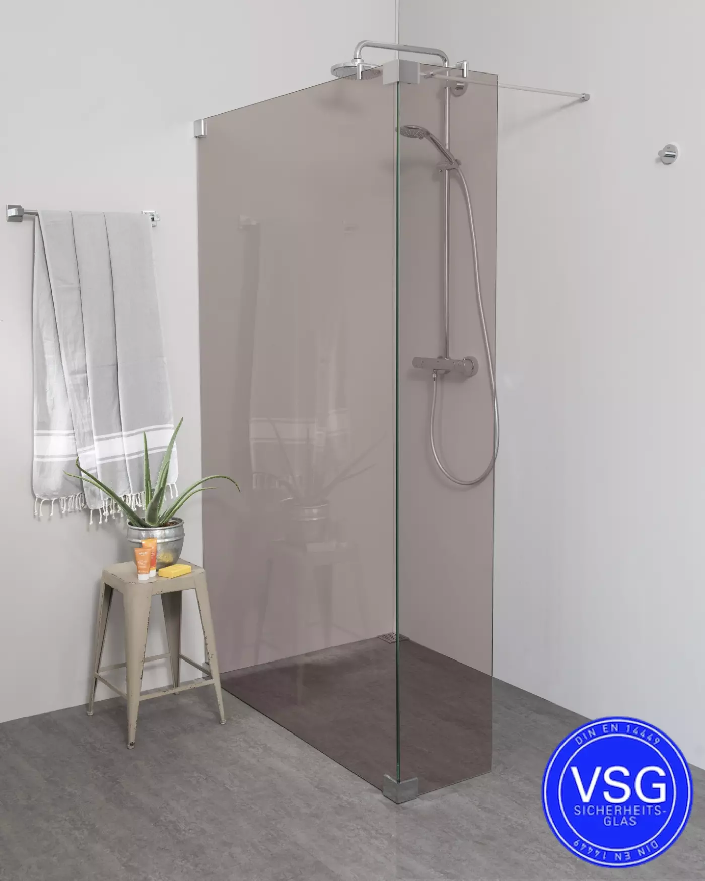 Begehbare Dusche VSG: Walk In Duschwand über Eck, Maßanfertigung