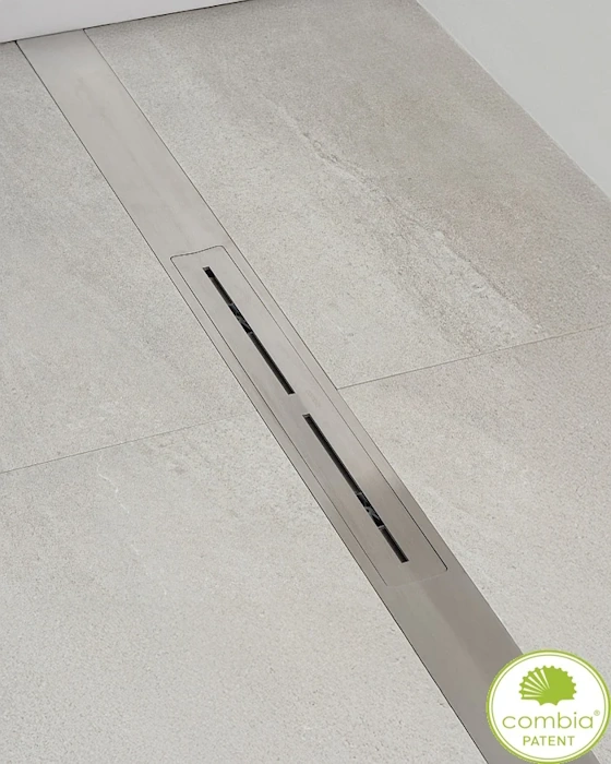 Duschprofil-Duschrinne flach, drehbarer Doppel-Ablauf mittig, Länge 120 cm (kürzbar)