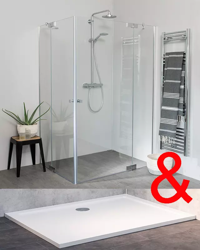 Teilgerahmte Eckdusche 100x100 mit 2 Pendeltüren groß & Duschwanne