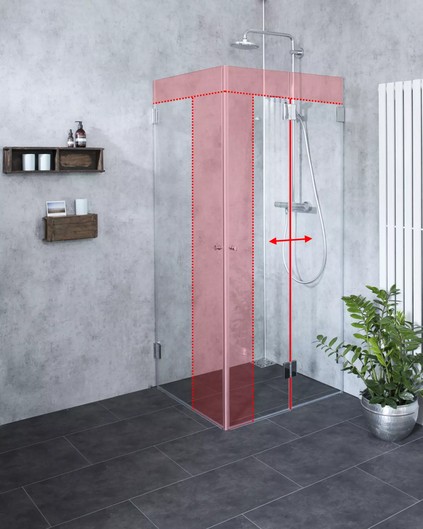 Dusche nach Maß Falttür + Außentür