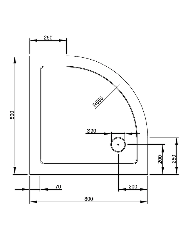 Viertelkreis Duschwanne 80x80cm flach auch bodengleich