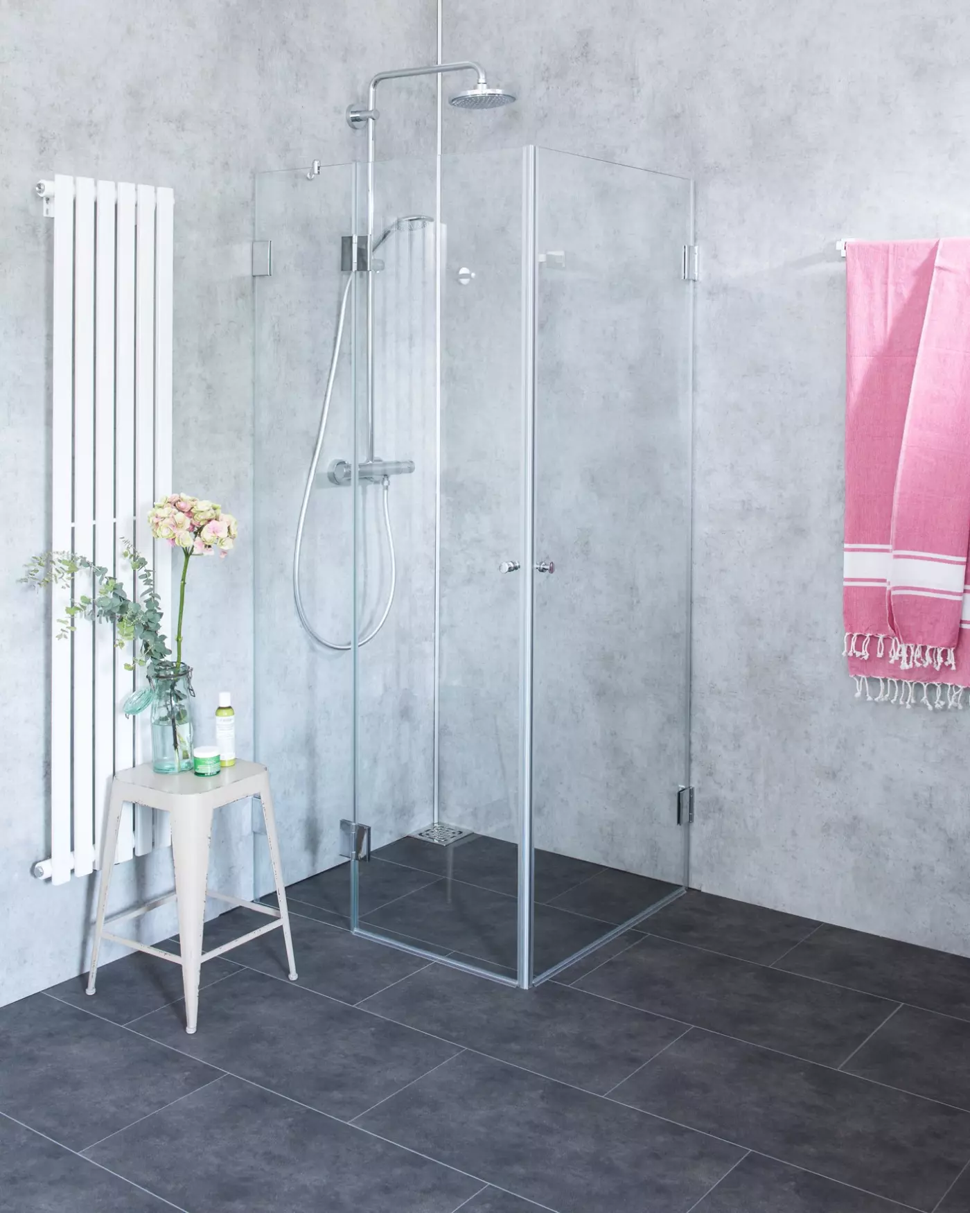 BaS, Bündige Eck-Dusche, 2 Türen, Glas klar, verchromt, H=195cm
