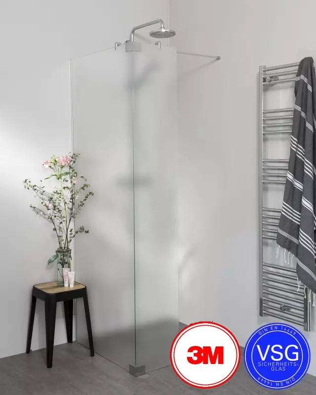 Begehbare VSG Dusche zum Kleben mit Wandanschlussprofil, Maßanfertigung