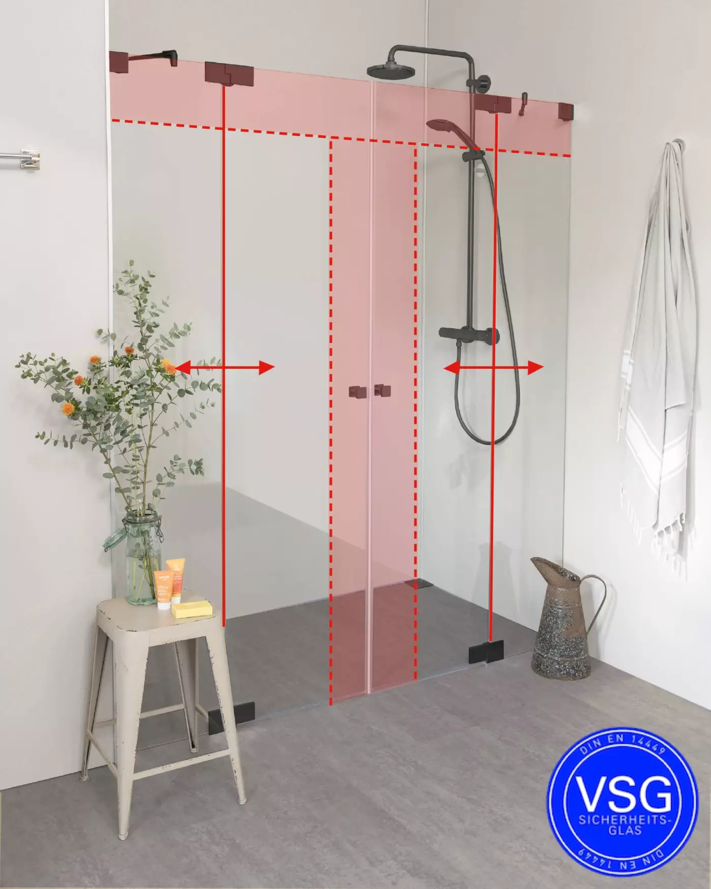 VSG Nischendusche mit Pendeltür an Wand Sondermaße