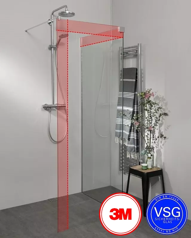 Begehbare VSG Dusche: Walk In Duschwand mit Klemm Wandanschlussprofil, Maßanfertigung
