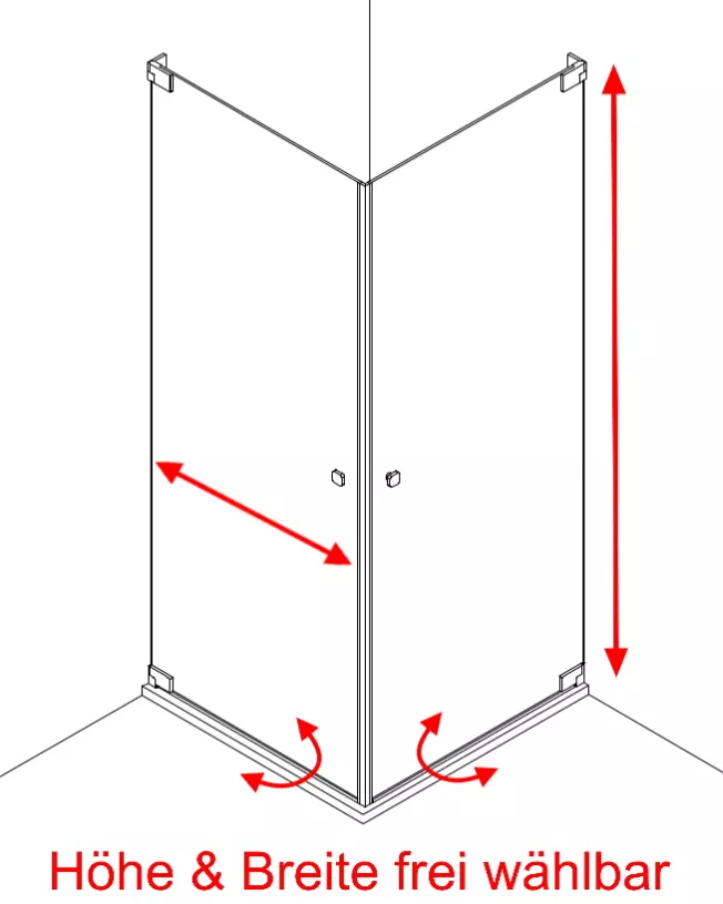 Eck Duschkabine mit 2 Pendeltüren an Wand auf Maß