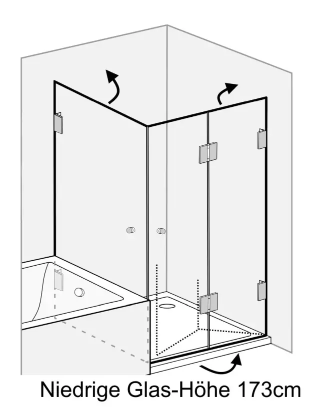 Eck Falt-Duschkabine 2 Türen H=173cm
