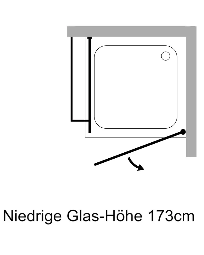 Eckdusche 100x100 mit Festwand H=173cm & Duschwanne