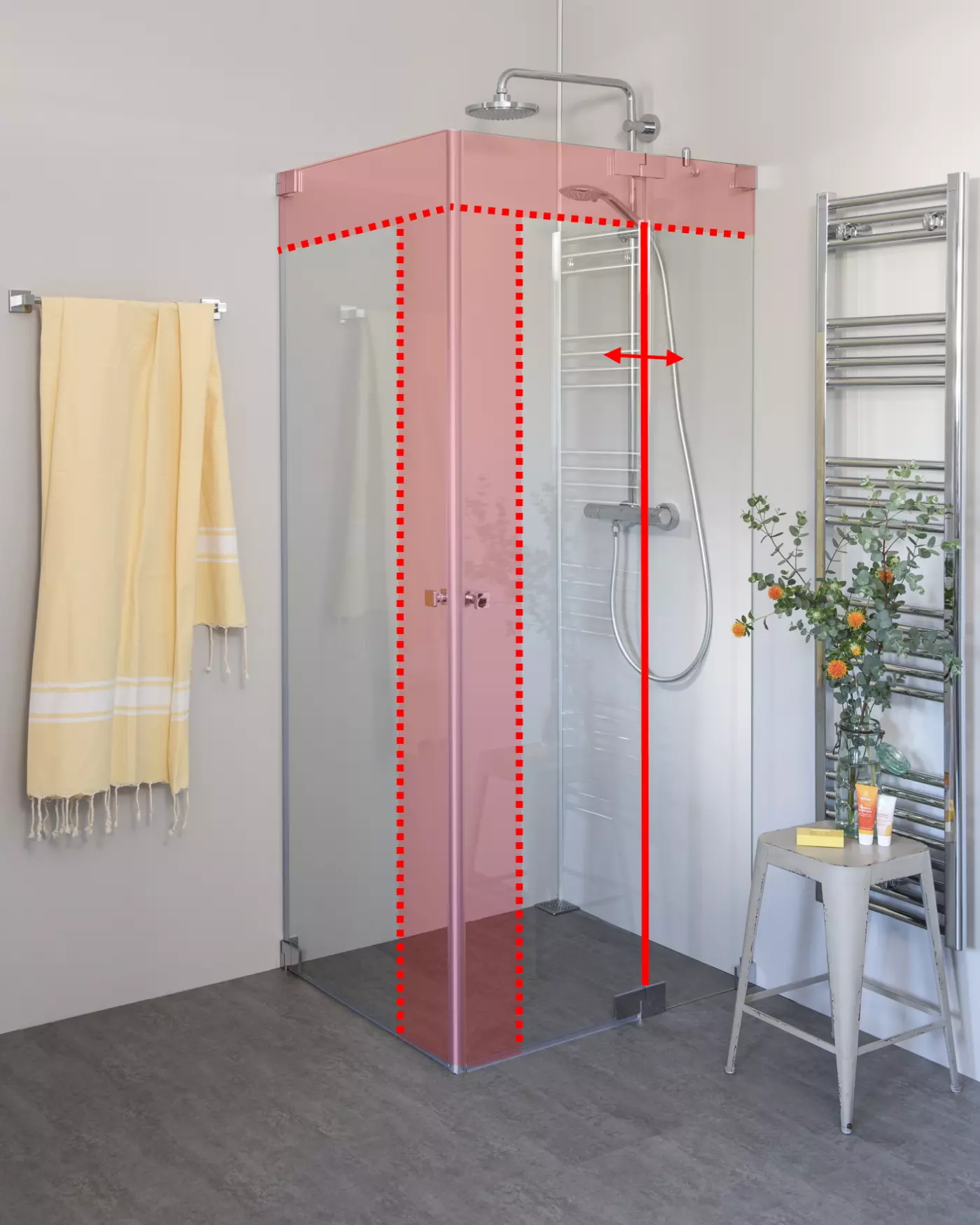 Eck Duschkabine neben Badewanne mit 2 Pendeltüren nach Maß