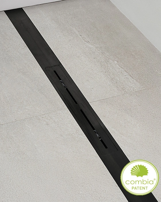 Duschprofil-Duschrinne flach, drehbarer Doppel-Ablauf mittig, Länge 120 cm (kürzbar)