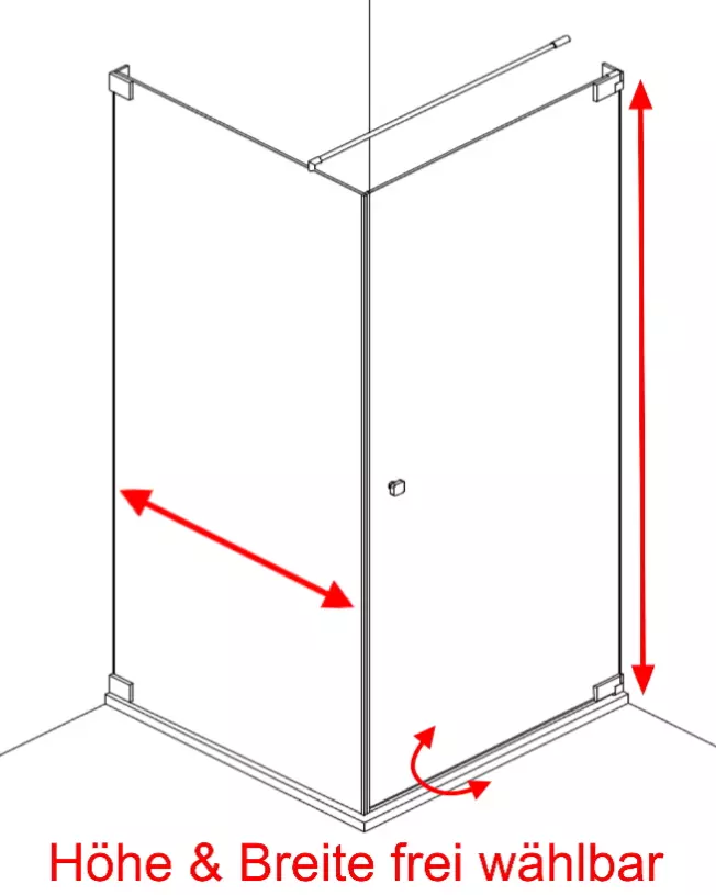 Eck Duschkabine mit Pendeltüre an Wand und Seitenwand nach Maß