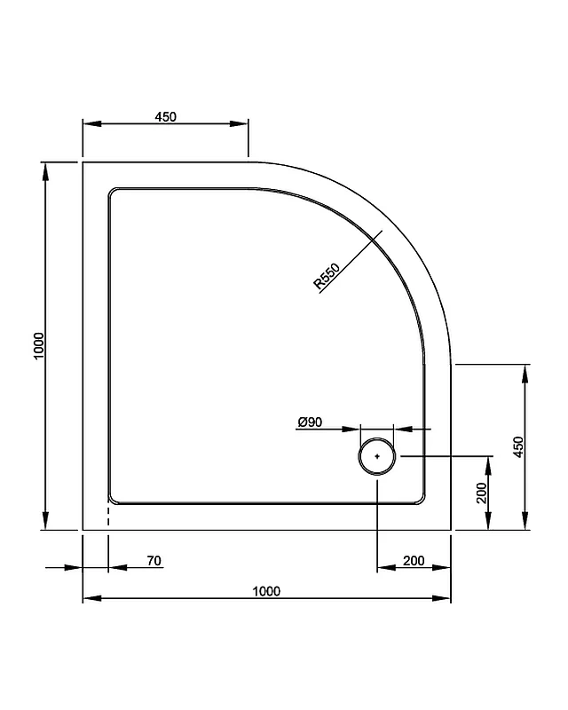Viertelkreis-Dusche 100x100 mit 2 Türen & Duschwanne