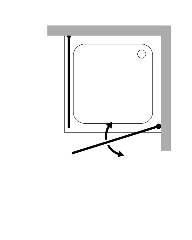Eck Duschkabine 120x75 Pendeltür voll öffnend und Festwand & Duschwanne