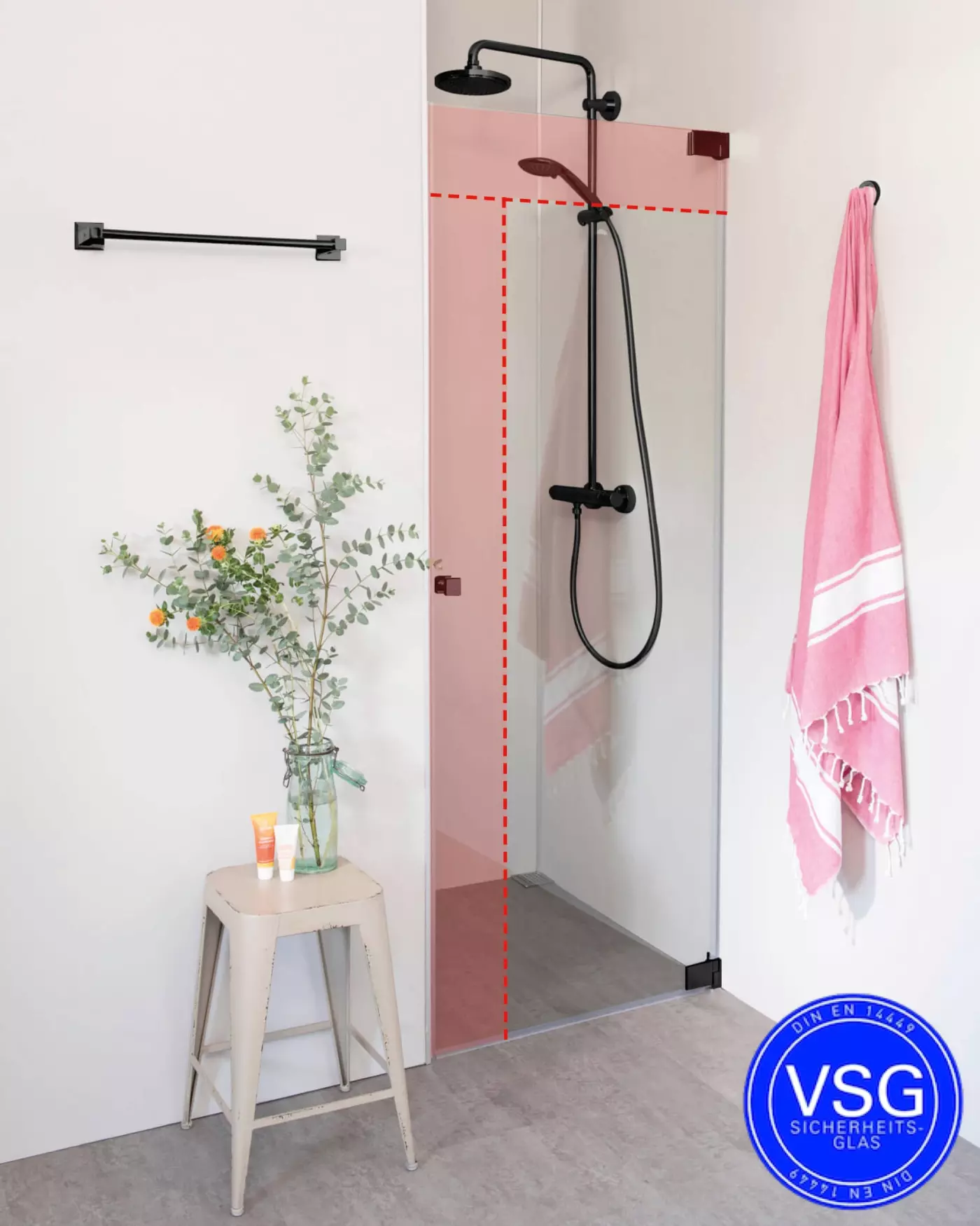 VSG Nischendusche mit Pendeltür an Wand nach Maß