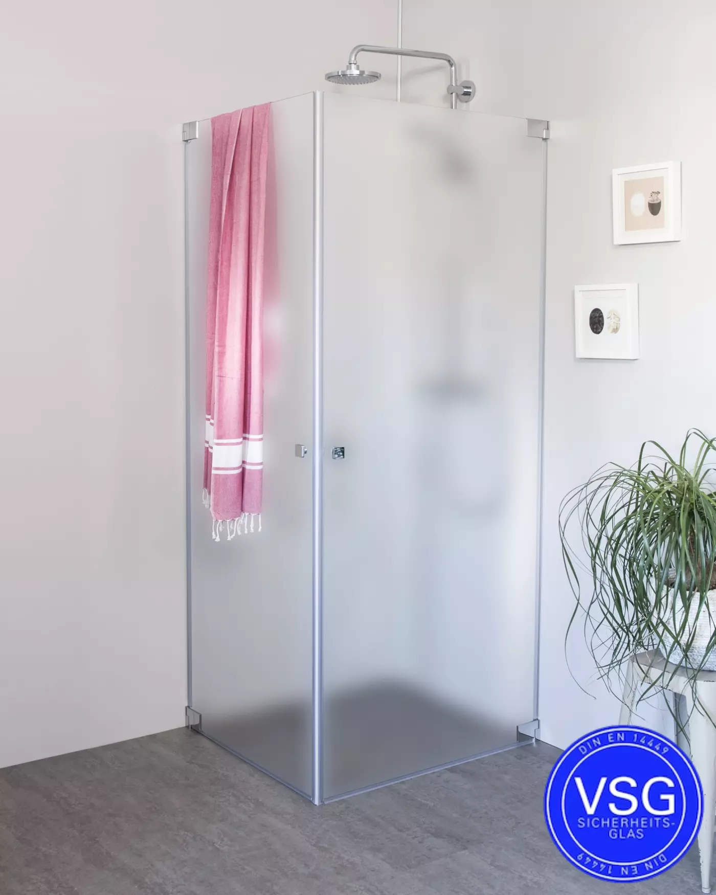 VSG Eck Duschkabine mit 2 Pendeltüren an Wand auf Maß