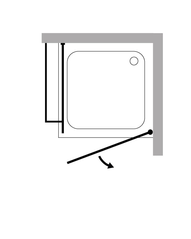 Eckdusche mit Festwand & voll öffnender Tür