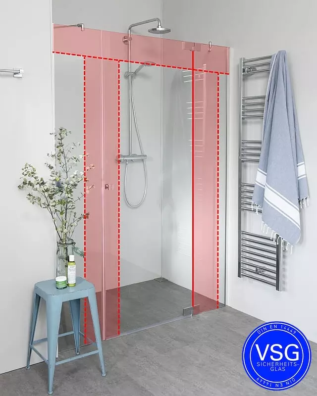 Nischendusche VSG teilgerahmt mit Pendeltür nach Maß