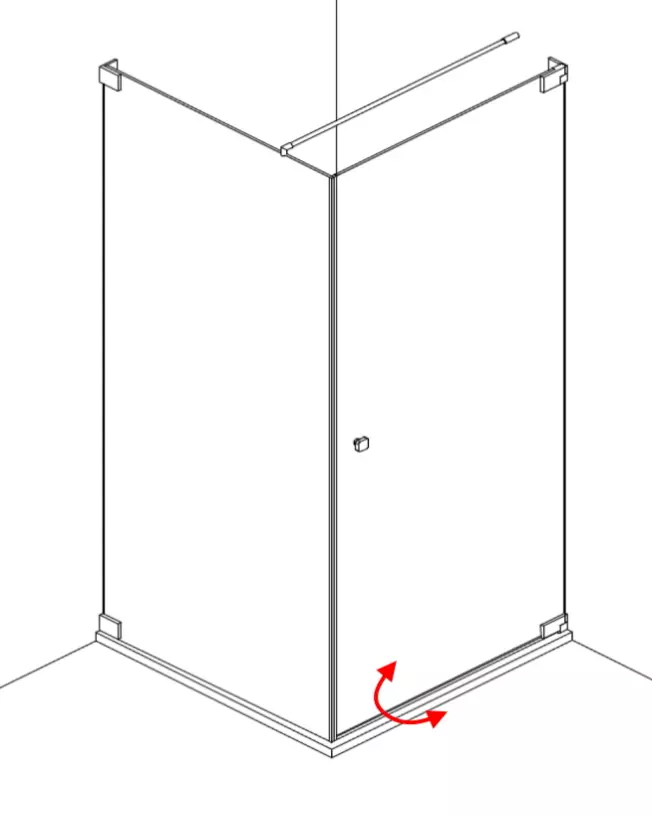 Eck Duschkabine 120x75 Pendeltür voll öffnend und Festwand & Duschwanne