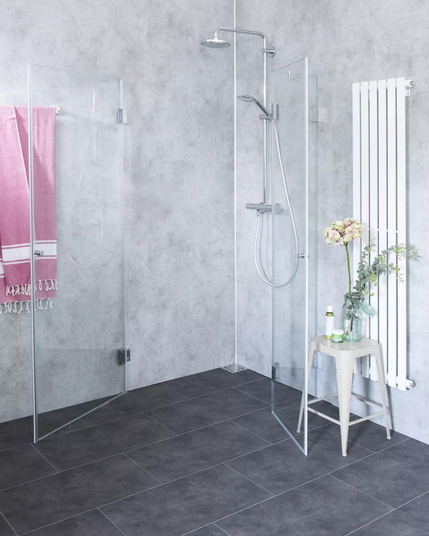 BaS, Bündige Eck-Dusche, 2 Türen, Glas klar, verchromt, H=195cm