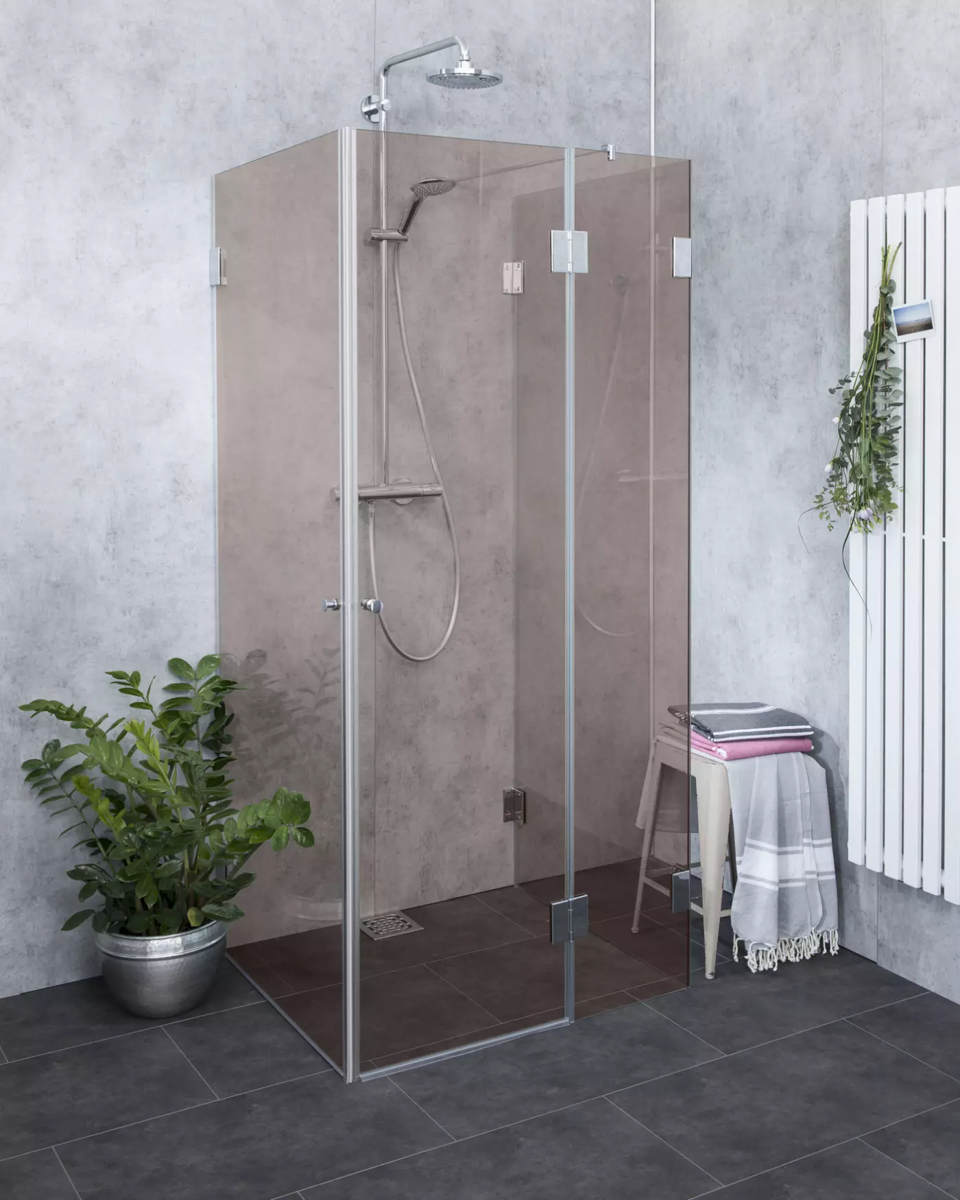 MUiS, 3-Seiten U-Form Duschabtrennung nach Maß, Klarglas, Chrom, H=195cm