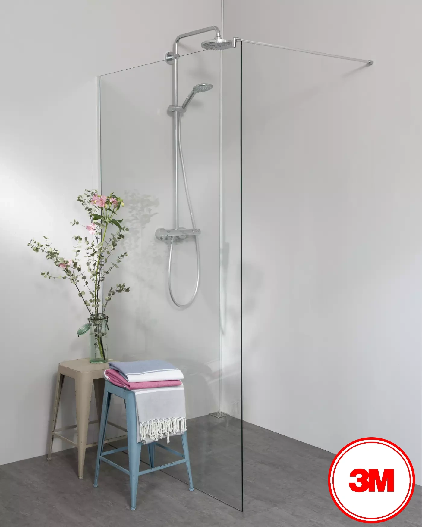 Trennwand Dusche zum Kleben mit Klemmprofil, breit