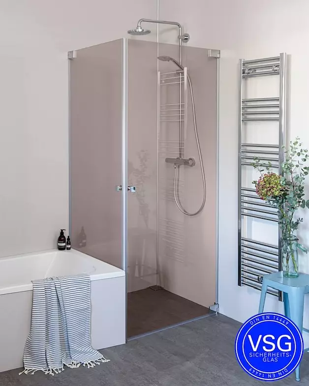 VSG Eck Duschkabine mit 2 Pendeltüren an Wand auf Maß