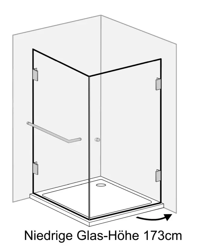 Eckdusche 100x100 mit Festwand H=173cm & Duschwanne