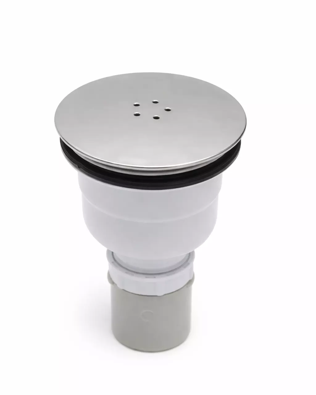 Ablaufgarnitur Siphon vertikal mit Edelstahl-Cover chrom