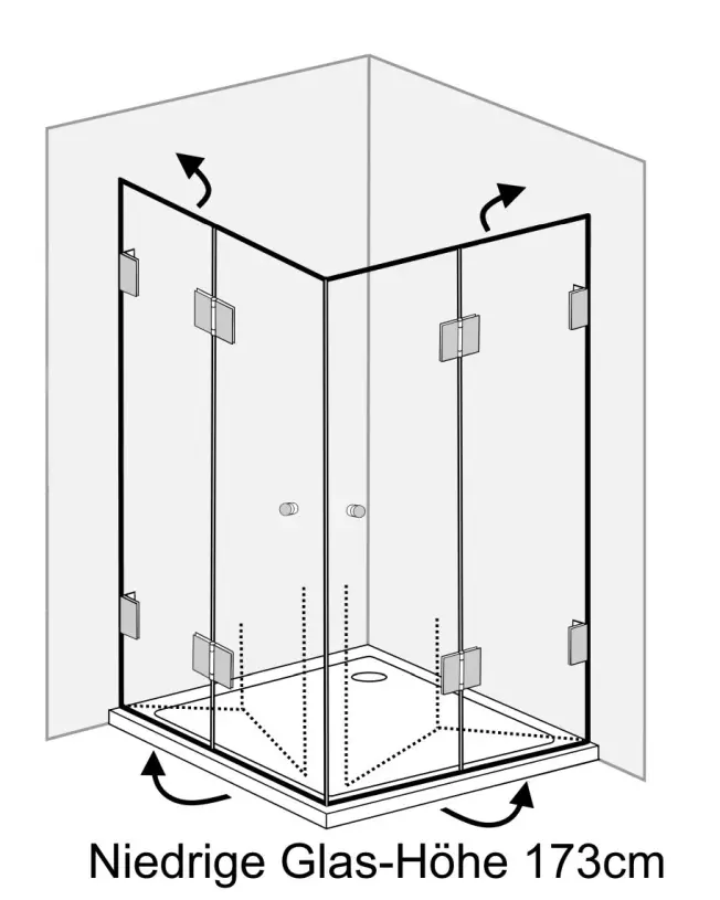 FK1W, Eck Falt-Duschkabine, 2 Türen, Glas klar, verchromt, H=173cm