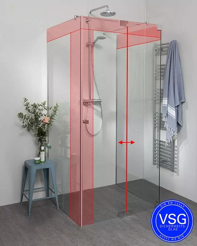 Teilgerahmte VSG Dusche U Form mit Pendeltür Fronteinstieg nach Maß