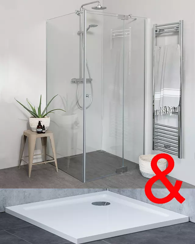 Teilgerahmte Eckdusche 100x100 Pendeltür und Festwand & Duschwanne