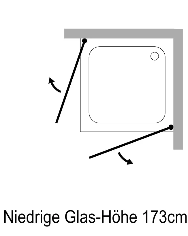 Eckdusche 100x100 mit 2 Türen an Wand H=173cm & Duschwanne