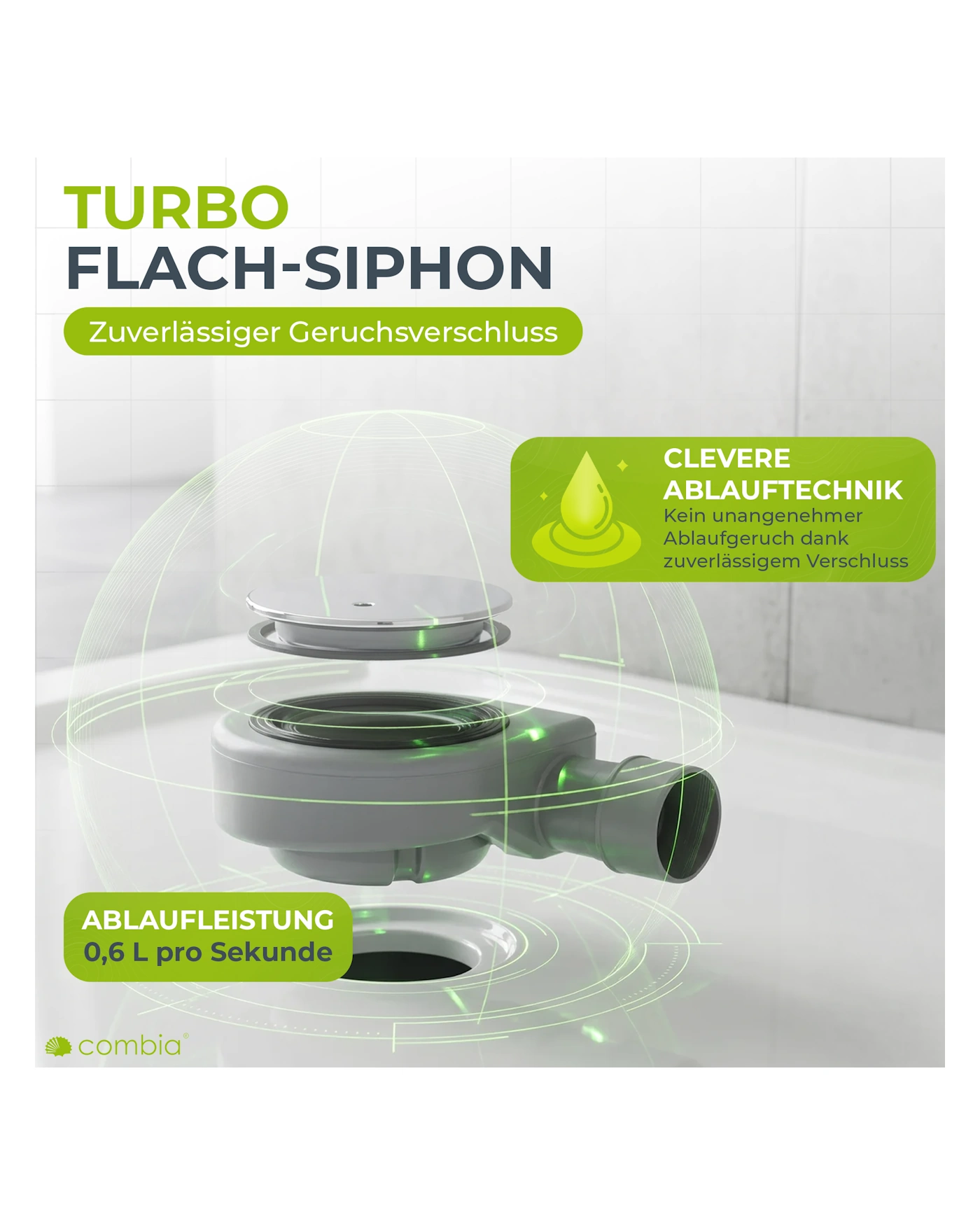 Turbo, Flach-Siphon, Ablaufleistung 0,6 L, Geruchsverschluss, Ablauftechnik