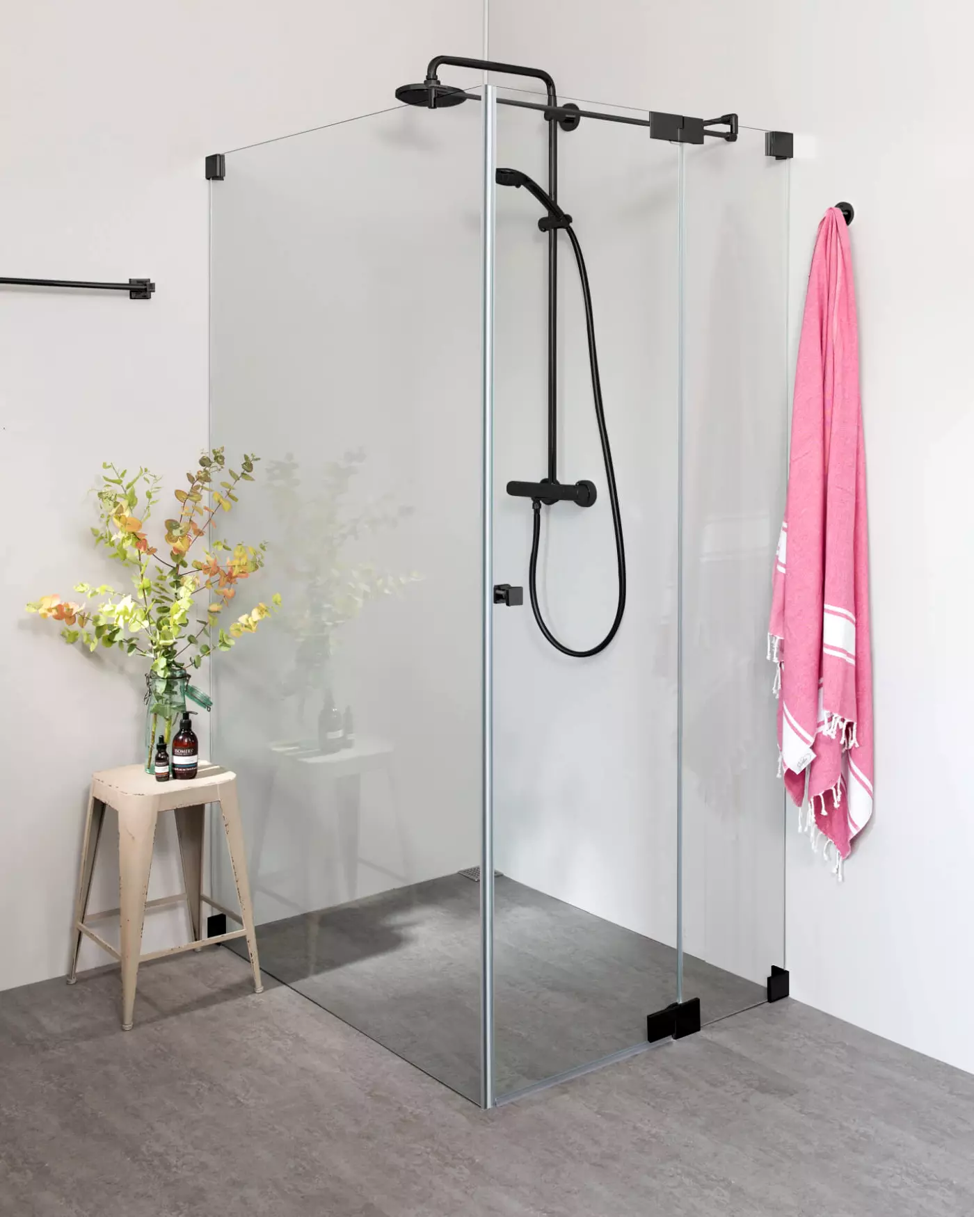 Eck Duschkabine 120x90 mit Pendeltür und fester Seitenwand & Duschwanne