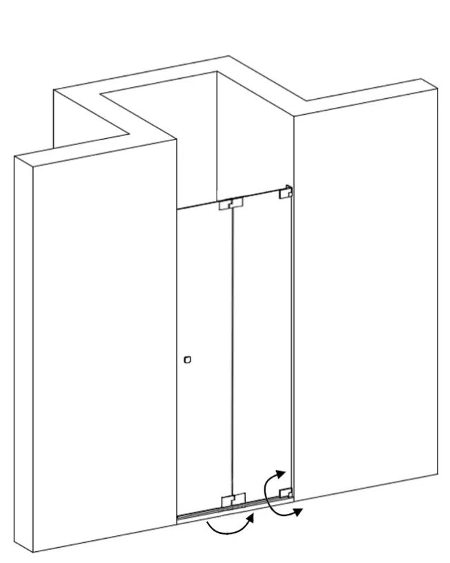 Nischendusche mit Pendeltür an Wand