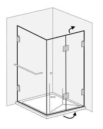 F1S, Eck Falt-Duschkabine + Festwand, Glas klar, verchromt, H=195cm