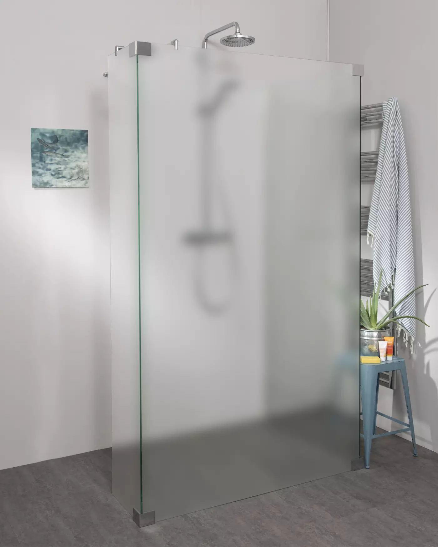 Begehbare Dusche zum Kleben mit Seitenwand und Eckteil, Maßanfertigung