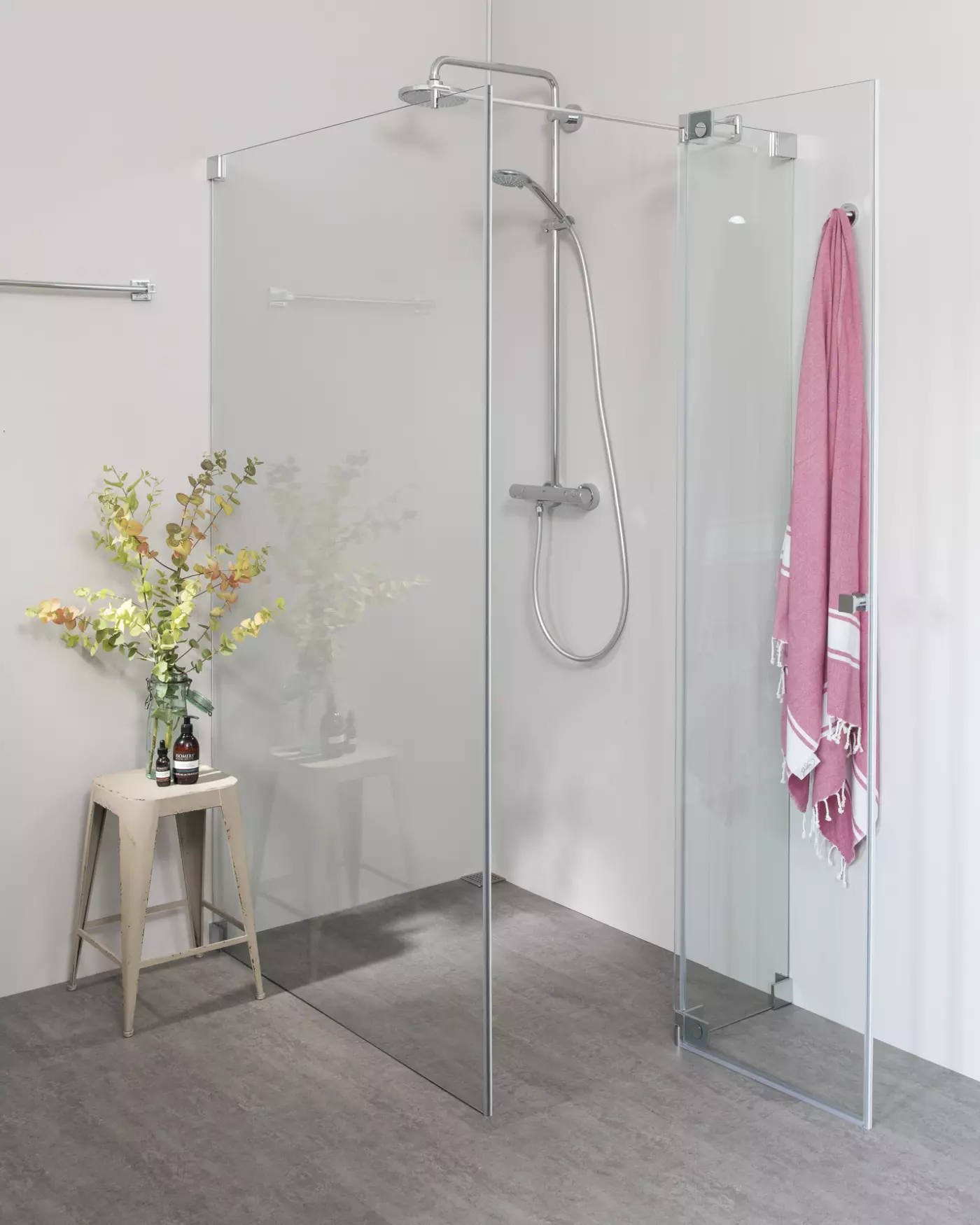 Eck Duschkabine 120x90 mit Pendeltür und fester Seitenwand & Duschwanne