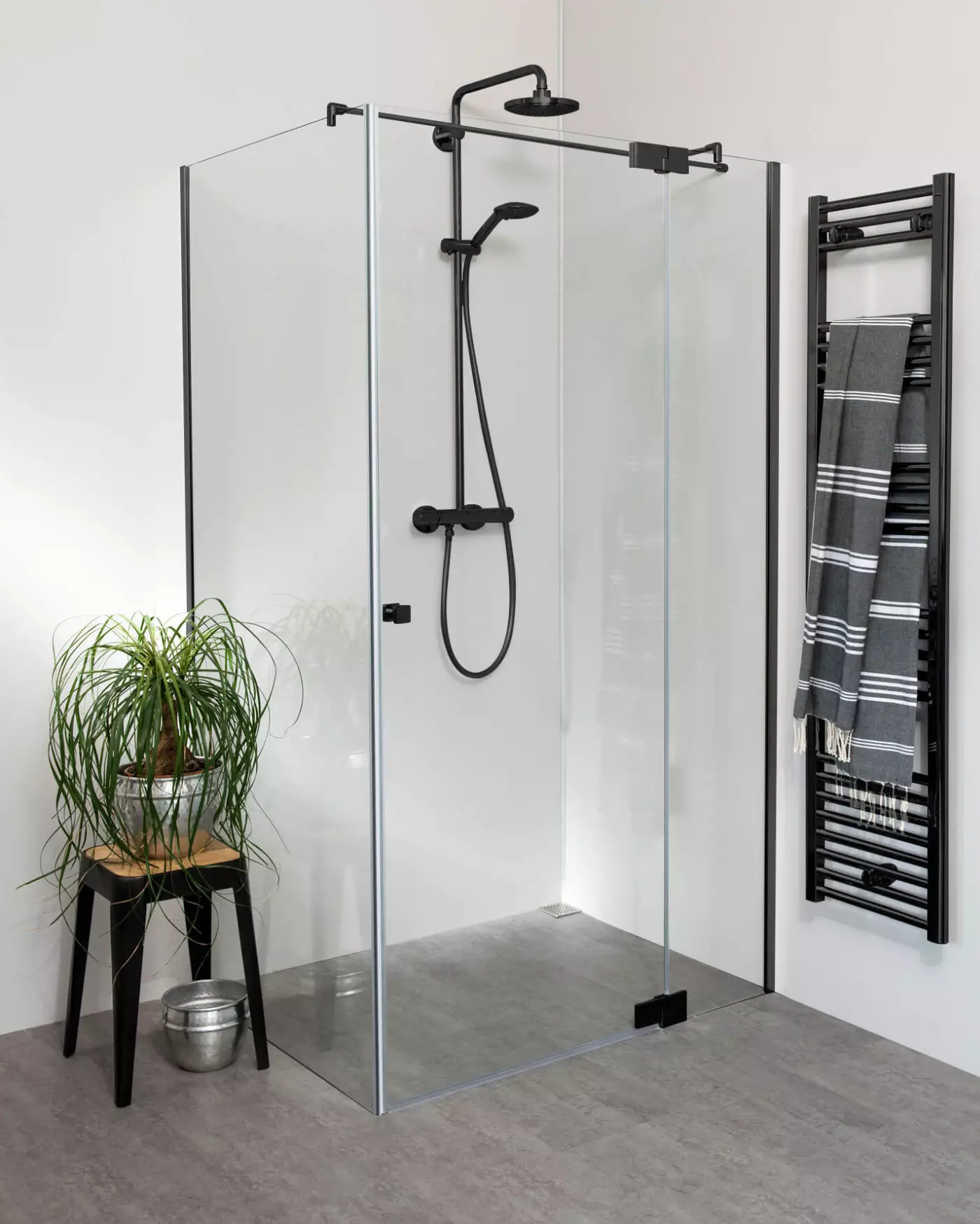 Teilgerahmte Eck Duschkabine 100x90 mit Pendeltür groß und Festwand & Duschwanne