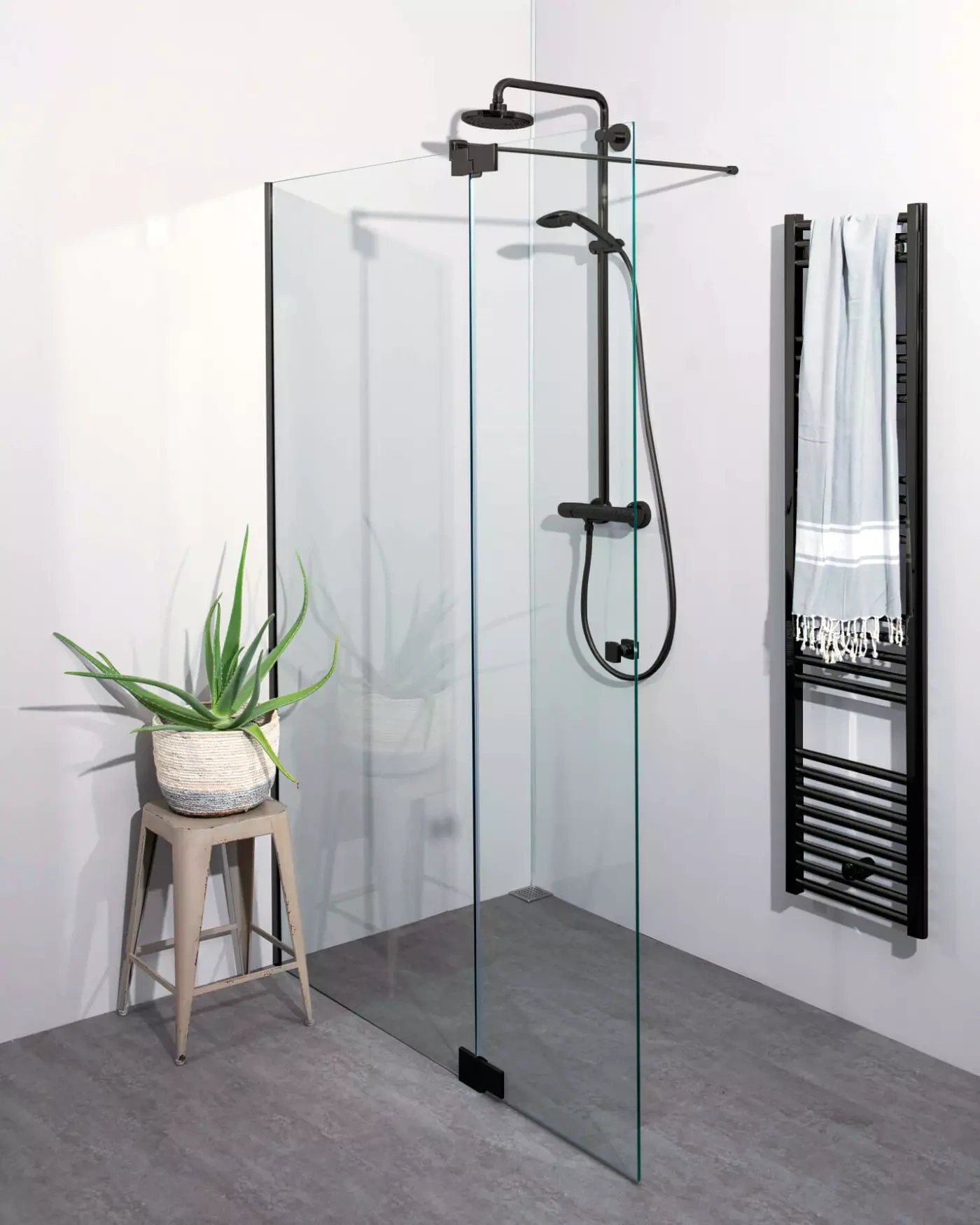 Begehbare Dusche: Duschwand mit Wandprofil & Klappteil