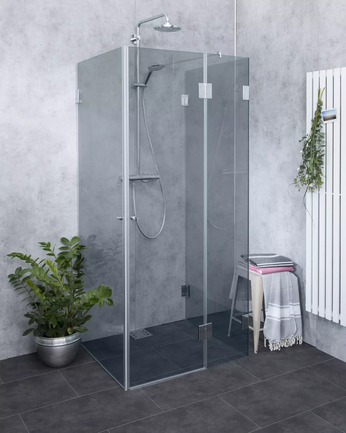 MUiS, 3-Seiten U-Form Duschabtrennung nach Maß, Klarglas, Chrom, H=195cm