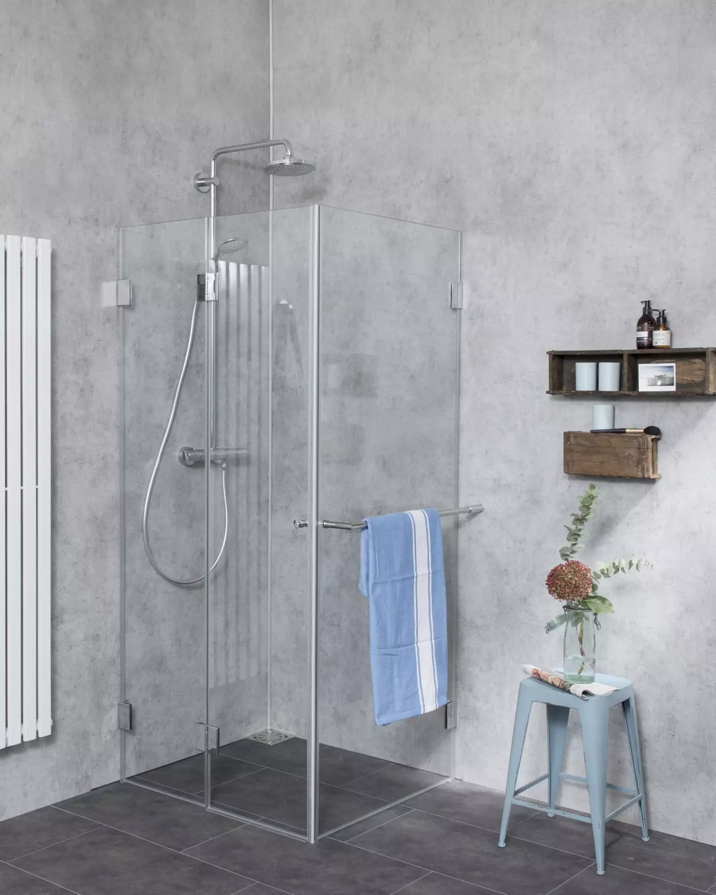 Eck Falt-Duschkabine + Festwand verkürzte Höhe 173cm