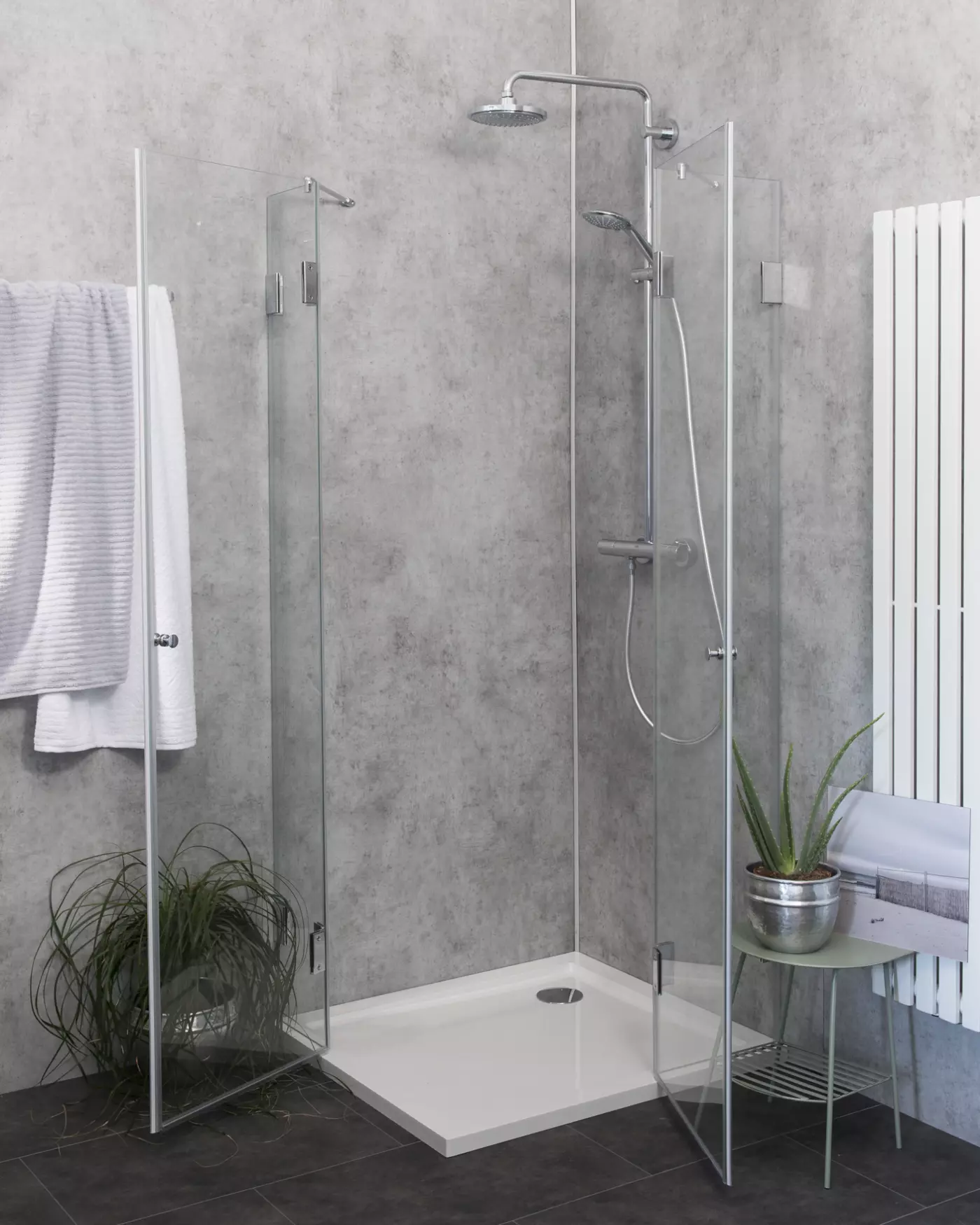 Eckdusche 80x80 mit 2 Türen & Duschwanne