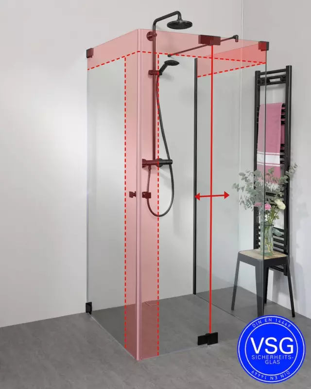 VSG Duschkabine U Form neben Badewanne mit 2 Pendeltüren & Festwand nach Maß